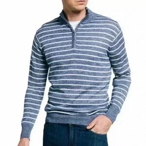 Peter Millar Sweater Mens Large Blue Striped Linen Merino Wool Pullover Size XL